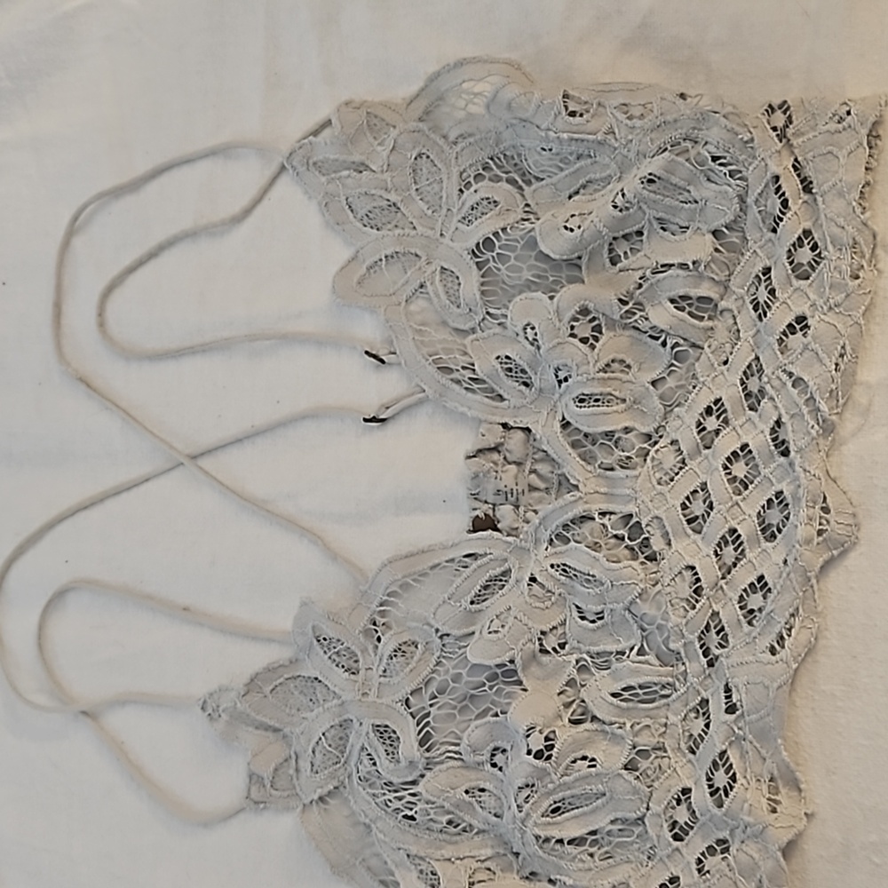 Free people Battenburg lace adjustable strap bralette ice blue gray